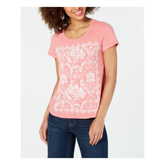 STYLE & COMPANY Womens New 0571 Red Floral Embellished T-Shirt Casual Top XL B+B