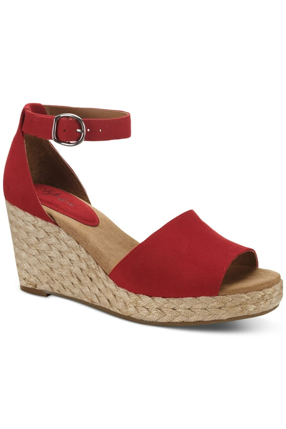 STYLE & COMPANY Womens Red 0.5" Platform Ankle Strap Padded Seleeney Round Toe Wedge Buckle Espadrille Shoes 5 M