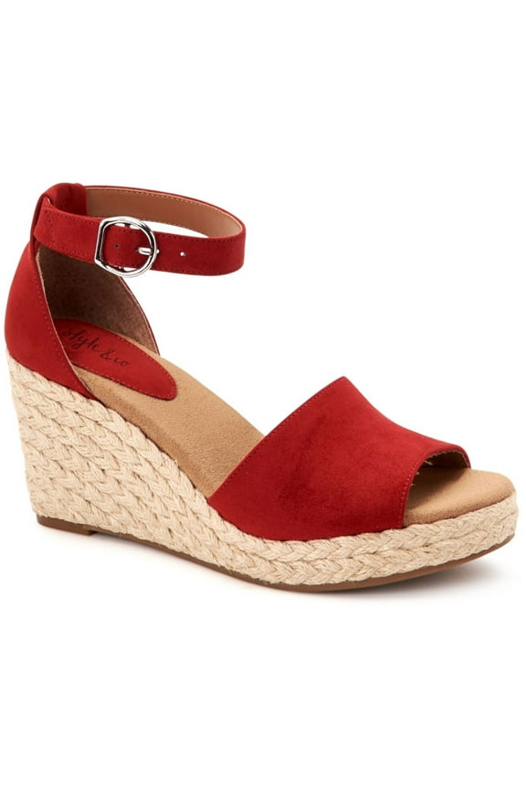 STYLE & COMPANY Womens Red 1/2" Platform Ankle Strap Padded Seleeney Round Toe Wedge Buckle Espadrille Shoes 9.5 M