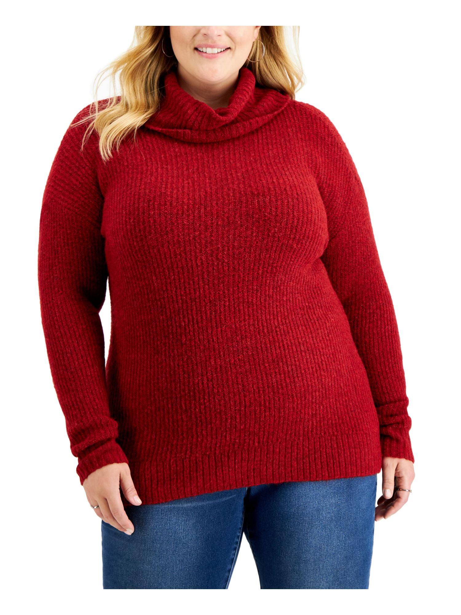 STYLE COMPANY Womens Red Knit Ribbed Heather Long Sleeve Cowl Neck Tunic Sweater Plus 1X Walmart