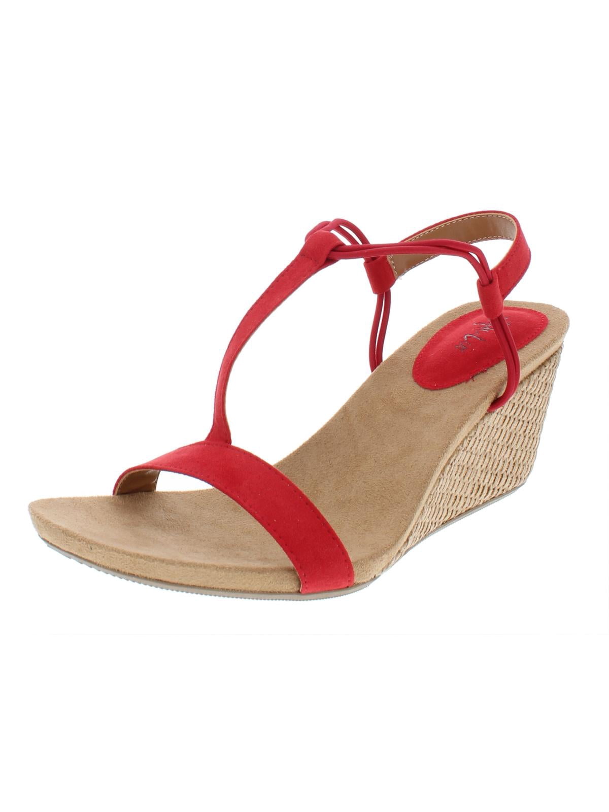 SUN STONE Womens Red Padded Stretch Ankle Strap Melany Round Toe Platform Slip On Sandals Shoes M main image 1