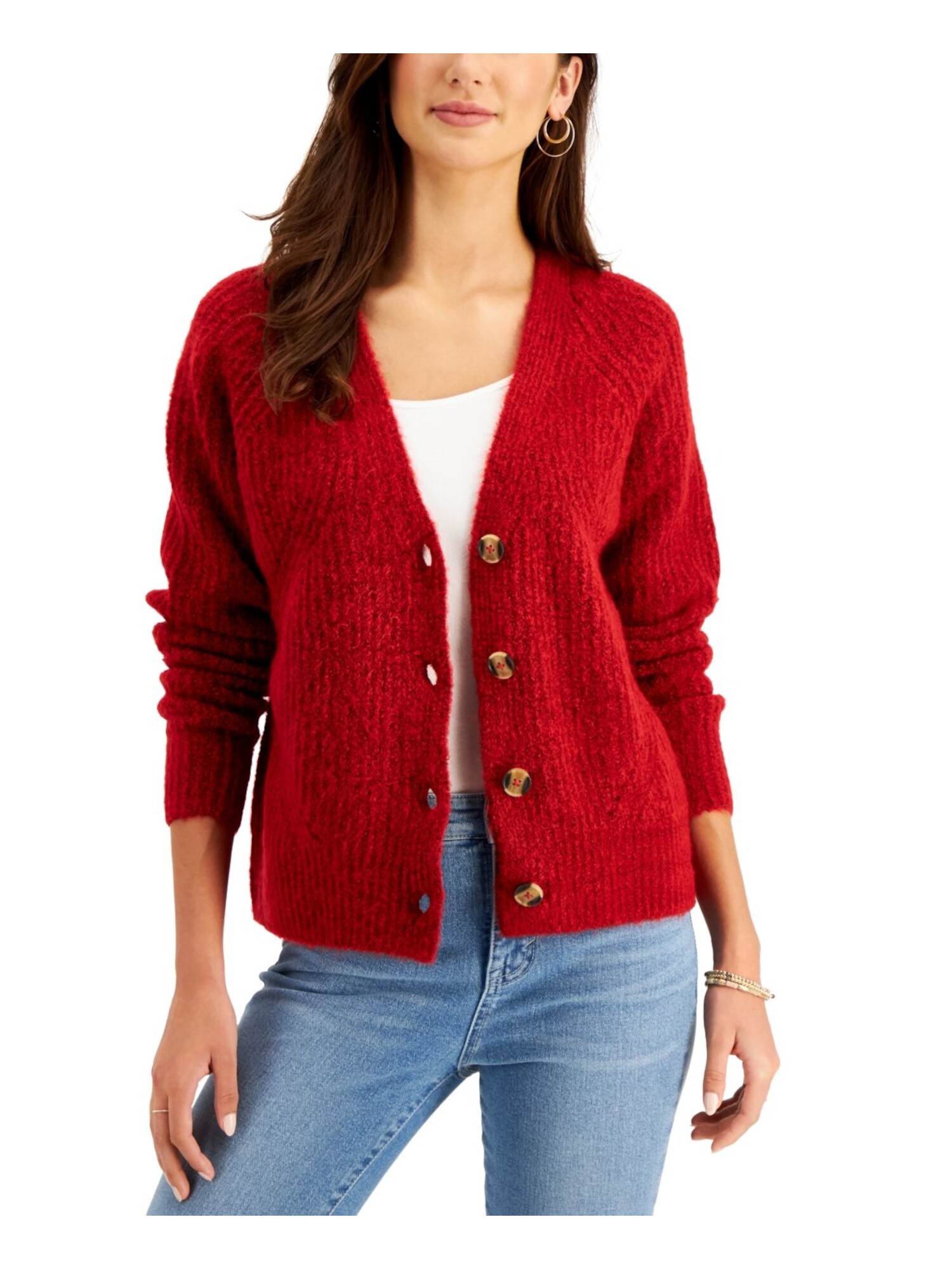 STYLE & COMPANY Womens Red Stretch Long Sleeve V Neck Wear To Work