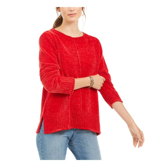STYLE & COMPANY Womens Red Textured Heather Long Sleeve Crew Neck Blouse M