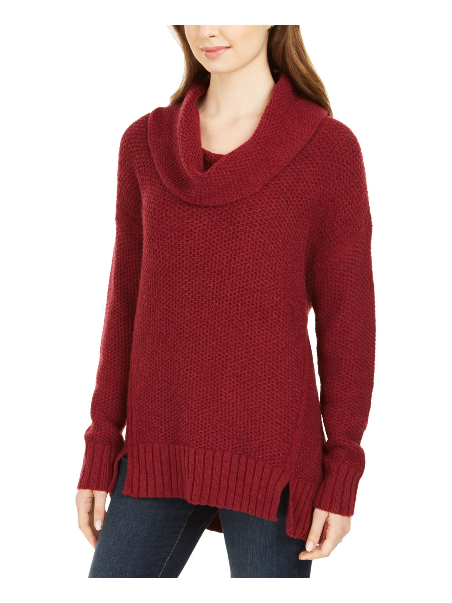 STYLE COMPANY Womens Red Textured Long Sleeve Cowl Neck Sweater