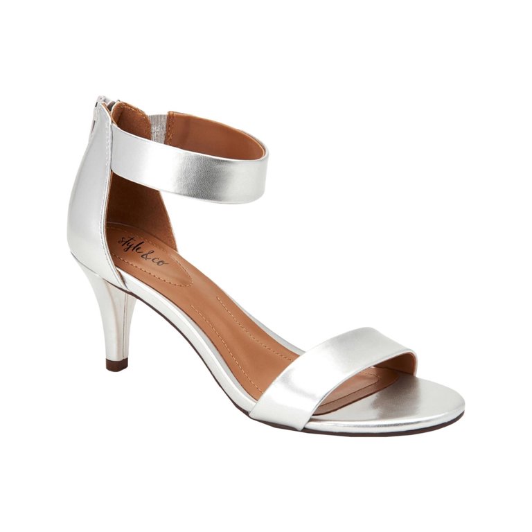 STYLE & COMPANY Womens Silver Goring Metallic Ankle Strap Padded