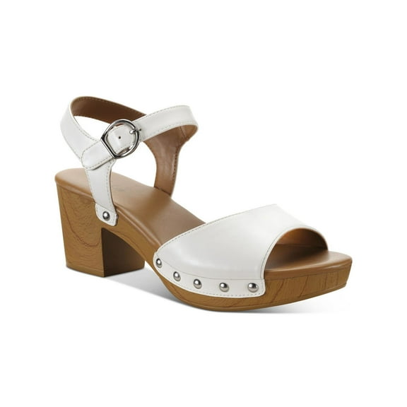 STYLE & COMPANY Womens White 1" Platform Strappy Adjustable Strap Studded Anddreas Round Toe Block Heel Buckle Slingback Sandal 10.5 M
