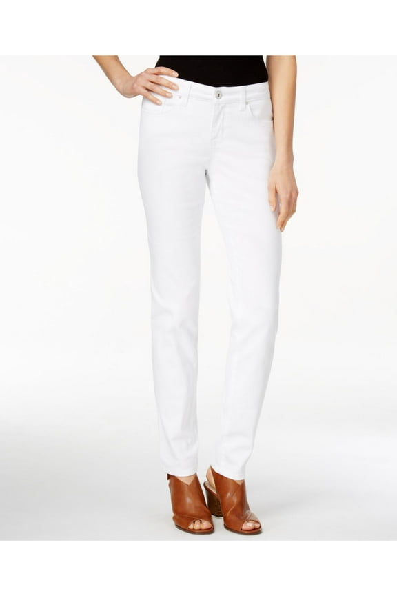STYLE & COMPANY Womens White Mid Rise Curvy Fit Straight leg Jeans Size: 8 Long