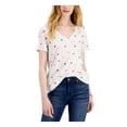 thumbnail image 1 of STYLE & COMPANY Womens White Ribbed Sheer Printed Short Sleeve V Neck T-Shirt Petites PL, 1 of 2