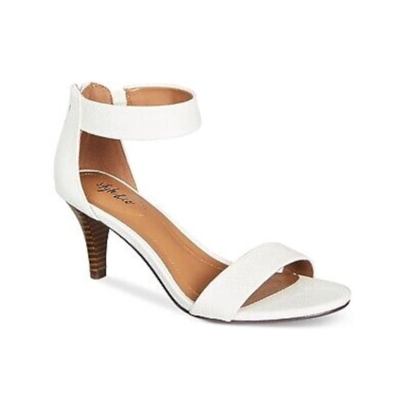 STYLE & COMPANY Womens White Snake Stretch Strap Padded Ankle Strap Paycee Round Toe Block Heel Zip-Up Dress Sandals Shoes 7.5 M