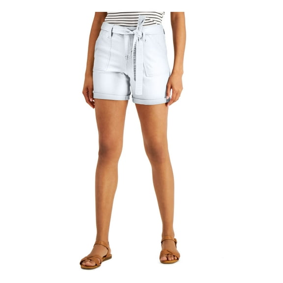 STYLE & COMPANY Womens White Stretch Pocketed Sash-tied Belt Cuffed Shorts Petites 8P