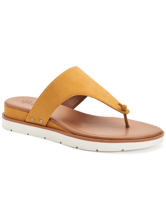 STYLE & COMPANY Womens Yellow Knotted Detail 1/2" Platform Studded Cushioned Emmaa Round Toe Wedge Slip On Thong Sandals Shoes 9.5 M