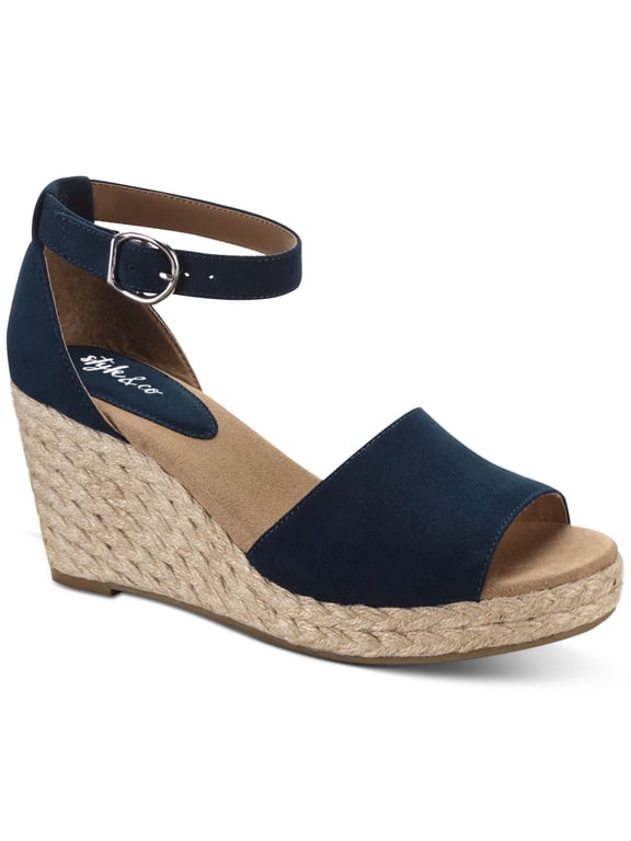 STYLE & COMPANY Womens Yellow Mc Navy 1" Platform Braided Jute Ankle Strap Padded Seleeney Round Toe Wedge Buckle Espadrille Shoes 12 M