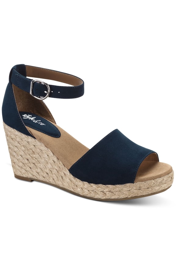 STYLE & COMPANY Womens Yellow Mc Navy 1" Platform Braided Jute Ankle Strap Padded Seleeney Round Toe Wedge Buckle Espadrille Shoes 12 M