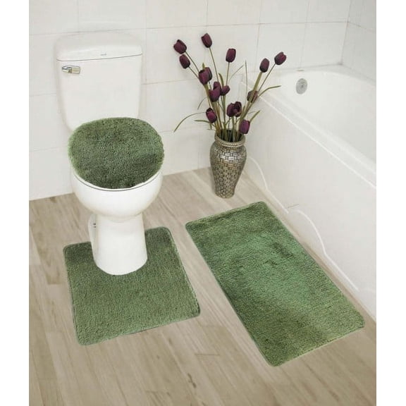 STYLE Solid Print Green Polyester Bath Rug Set, 18" x 30"