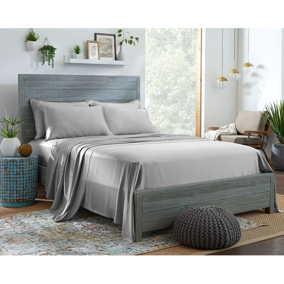 STYLINEN 100% Tencel Sheets Full Size Bed Sheets 4pc Set, 100% Eucalyptus Lyocell Sheets Set, Silky Soft & Smooth, Breathable, 16" Deep Pockets, 1 Fitted, 1 Flat, 2 Pillowcases (Full, Silver Pearl)
