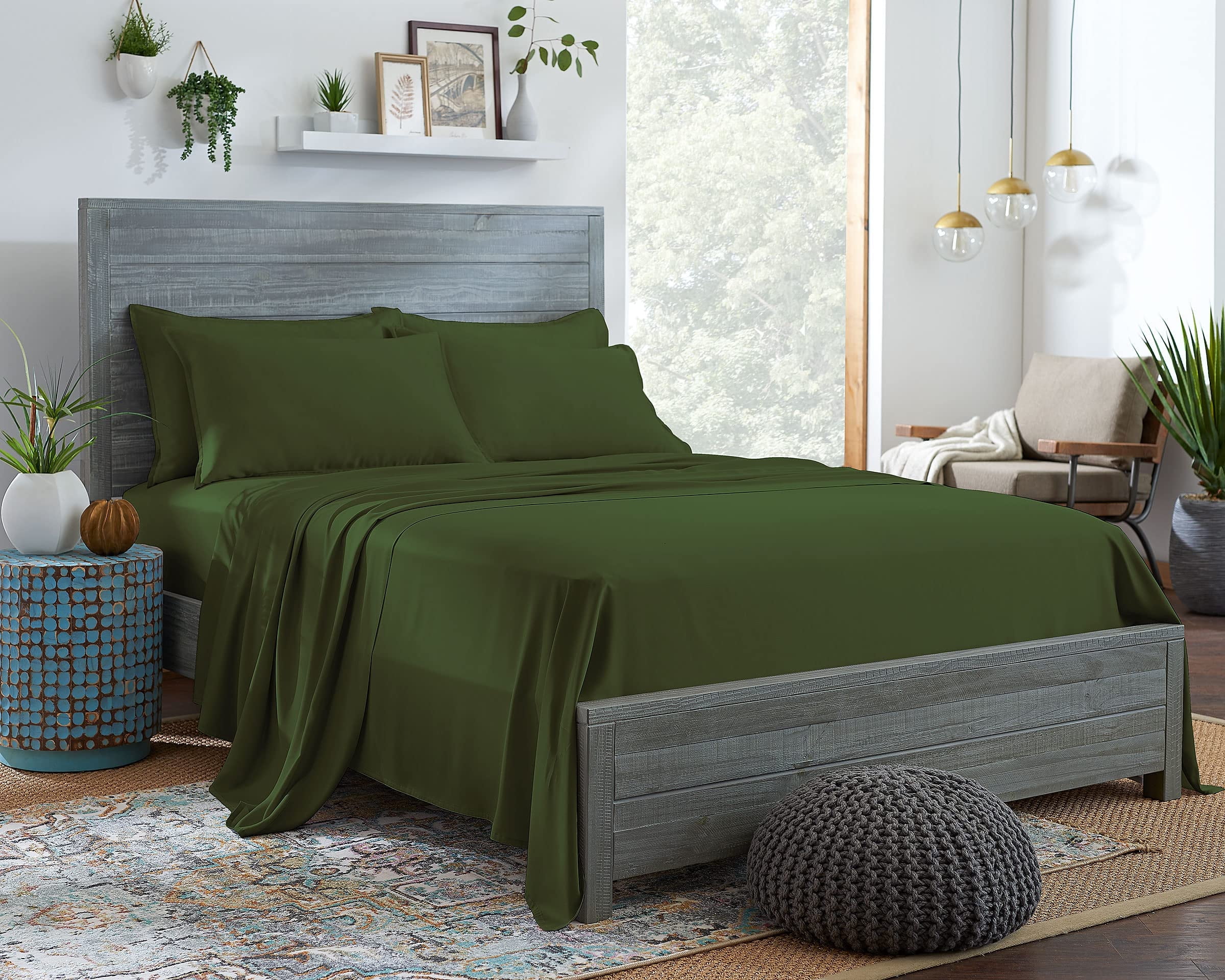 ARlinen Queen Size Tencel Bed Sheets Set - 100% Eucalyptus Lyocell, Silky Smooth & Breathable, 4-Piece With Deep Pockets