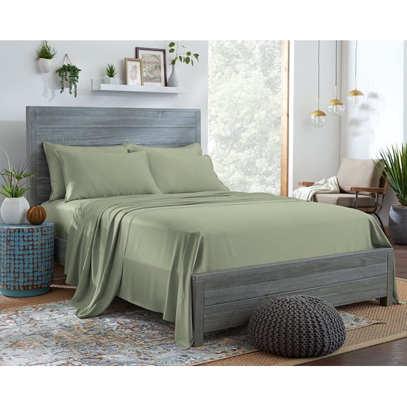 STYLINEN 100% Tencel Sheets Queen Size Bed Sheets 4pc Set, 100% Eucalyptus Lyocell Sheets Set, Silky Soft & Smooth, Breathable, 16" Deep Pockets, 1 Fitted, 1 Flat, 2 Pillowcases (Queen, Sage)