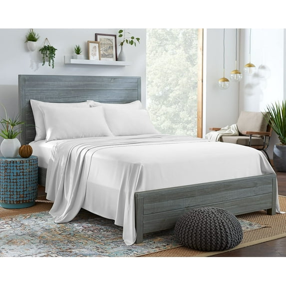STYLINEN 100% Tencel Sheets Twin Size Bed Sheets 3pc Set, 100% Eucalyptus Lyocell Sheets Set, Silky Soft & Smooth, Breathable, 16" Deep Pockets, 1 Fitted, 1 Flat, 1 Pillowcase (Twin, White)