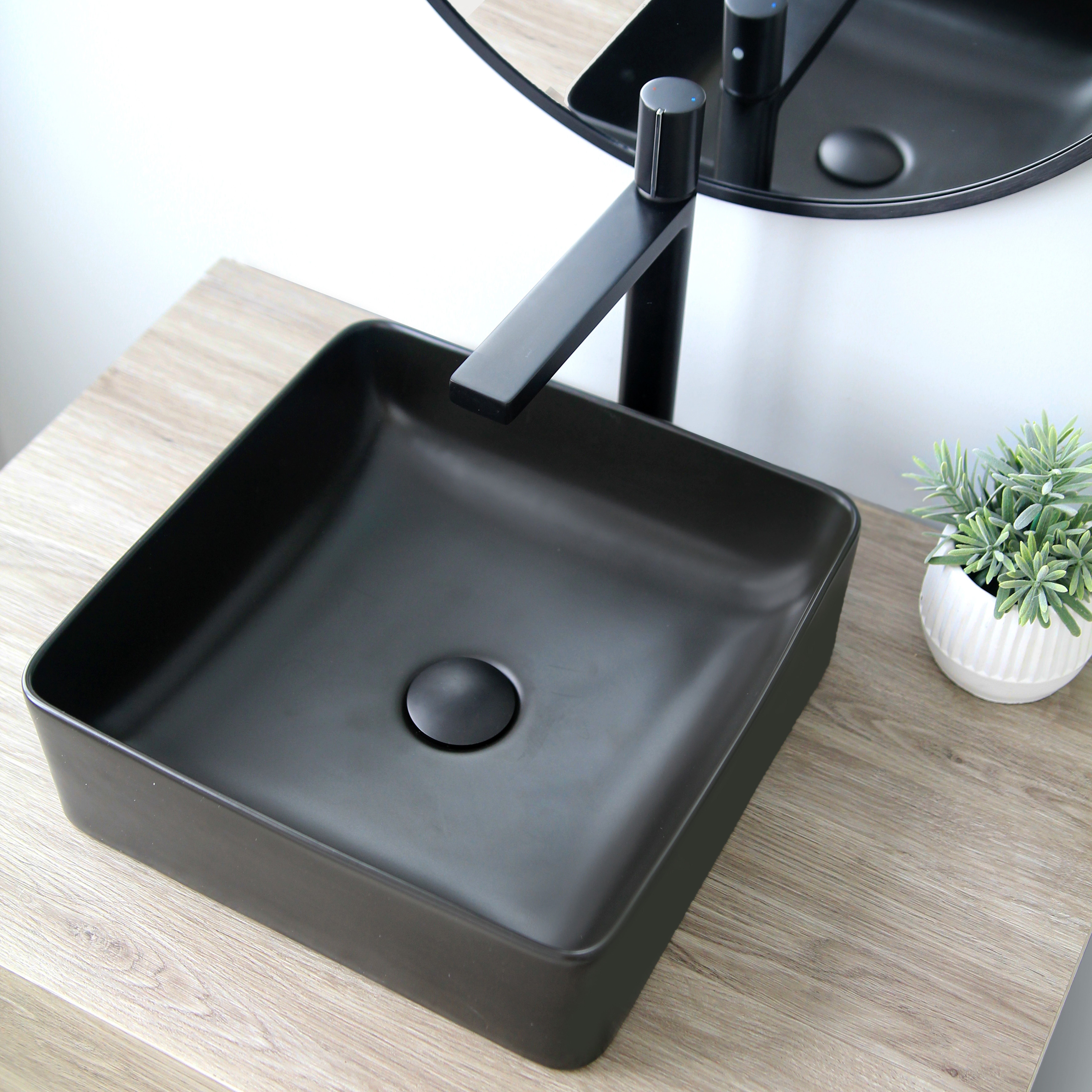 Matte Black Ceramic Square Vessel Bathroom Sink