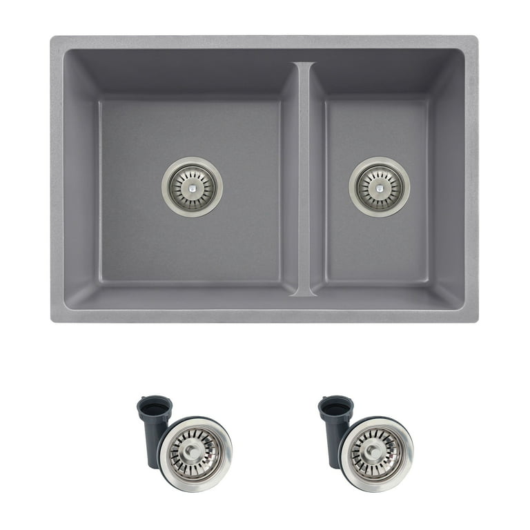 HILLESJÖN Double bowl top mount sink, stainless steel, 291/2x181/8
