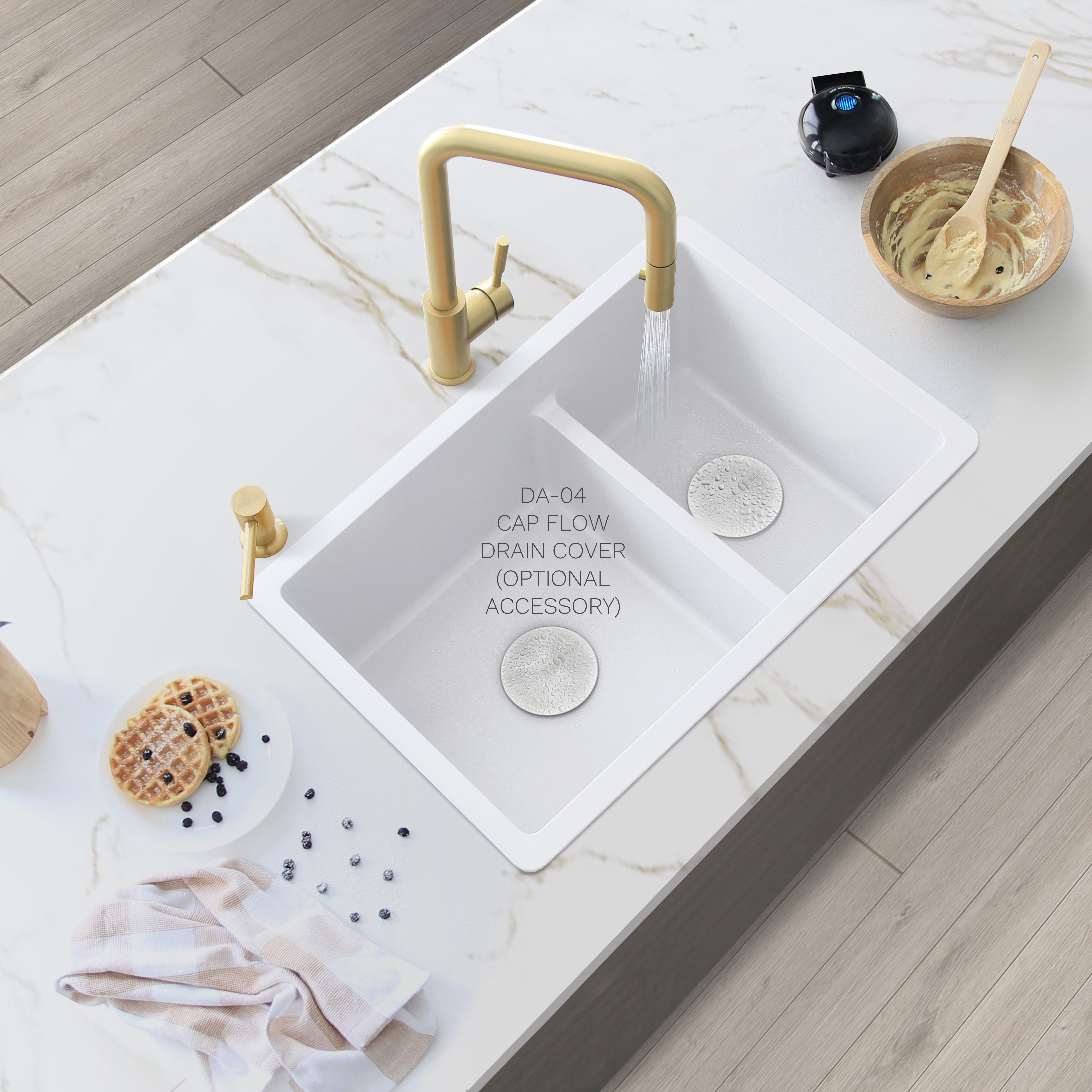 White Dual Mount Composite Granite Double Bowl Kitchen Sink
