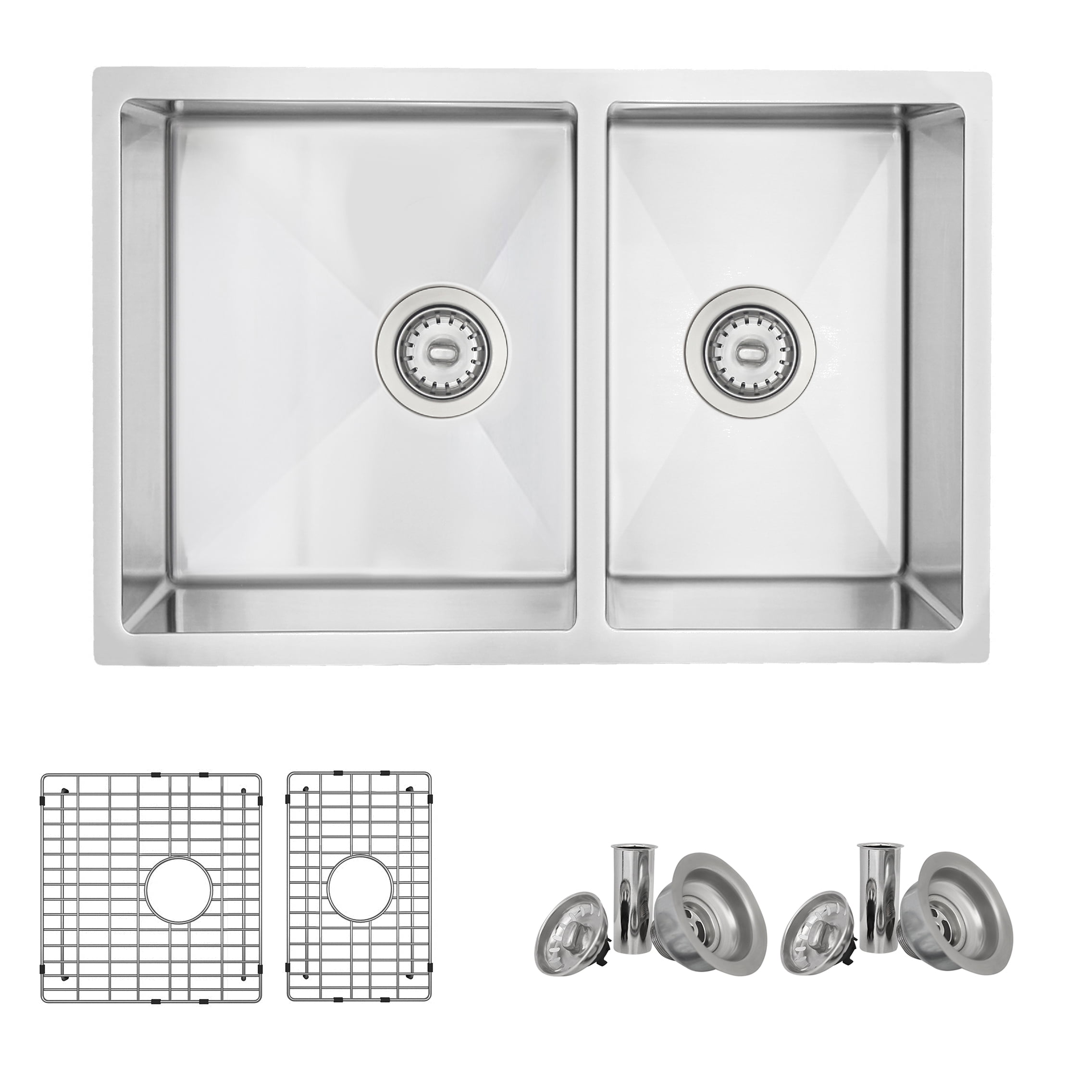 Stylish 28" Stainless Steel Double Bowl Undermount Kitchen Sink