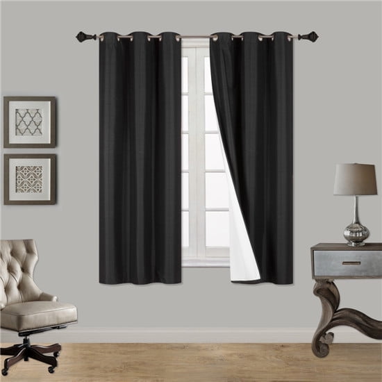 STYLISH 2PC BLACK SOLID COLOR BLACKOUT WINDOW GROMMEST PATIO CURTAIN PANEL SIZE : 35" WIDE X 63" LENGTH EACH PANEL K60