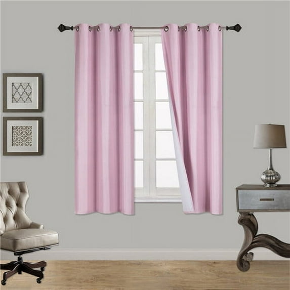 STYLISH 2PC PINK SOLID COLOR BLACKOUT WINDOW GROMMEST PATIO CURTAIN PANEL SIZE : 35" WIDE X 63" LENGTH EACH PANEL K60
