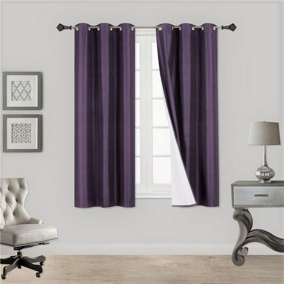 STYLISH 2PC PLUM SOLID COLOR BLACKOUT WINDOW GROMMEST PATIO CURTAIN PANEL SIZE : 35" WIDE X 63" LENGTH EACH PANEL K60