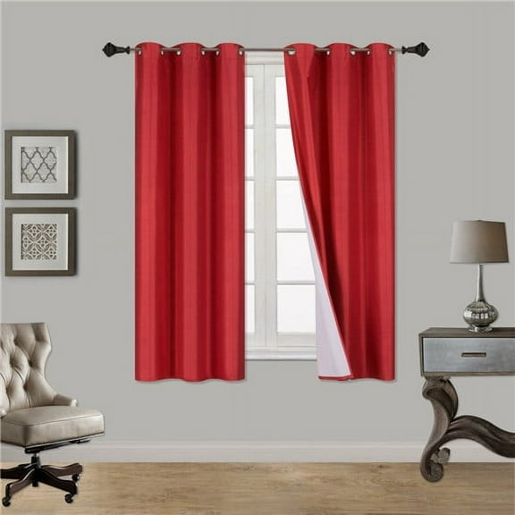 STYLISH 2PC RED SOLID COLOR BLACKOUT WINDOW GROMMEST PATIO CURTAIN PANEL SIZE : 35" WIDE X 63" LENGTH EACH PANEL K60