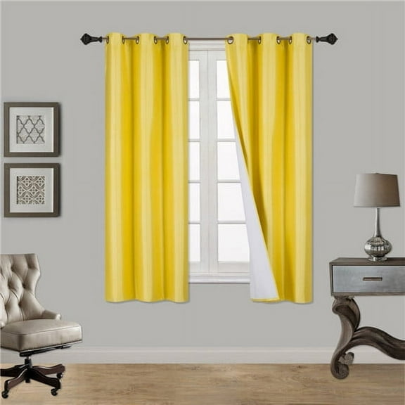 STYLISH 2PC YELLOW SOLID COLOR BLACKOUT WINDOW GROMMEST PATIO CURTAIN PANEL SIZE : 35" WIDE X 63" LENGTH EACH PANEL K60