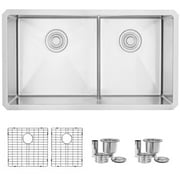 STYLISH 32 inch Low Divider 60-40 Double Bowl Undermount Stainless Steel Kitchen Sink S-325XG