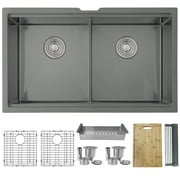 STYLISH 32 inch Workstation Double Bowl Undermount 16 Gauge Stainless Steel Kitchen Sink with Built in Accessories in Graphite Black S-601WN