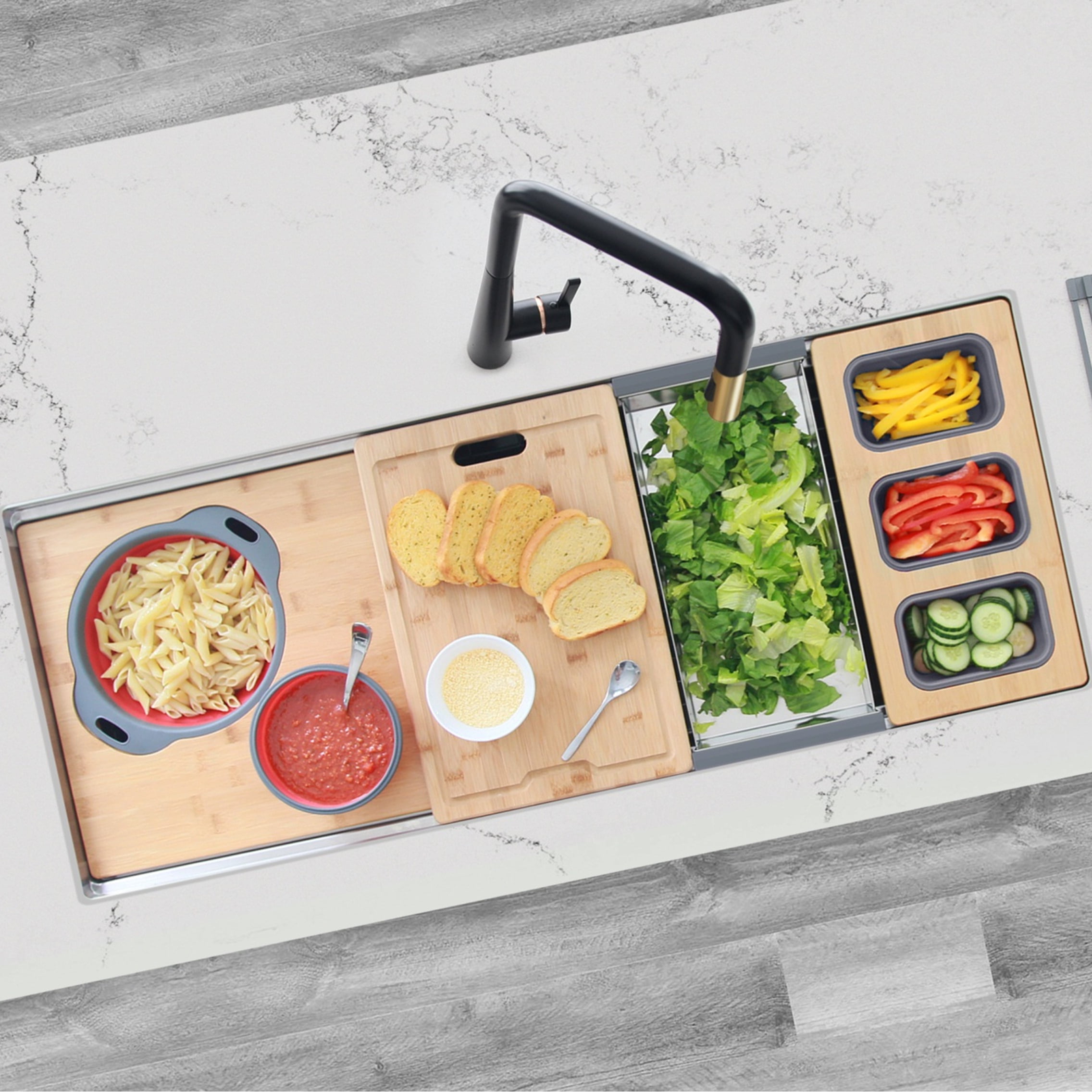 Versa STYLISH 45 inch Ledge Workstation Single Bowl Undermount 16G Kitchen Sink with Built in Accessories