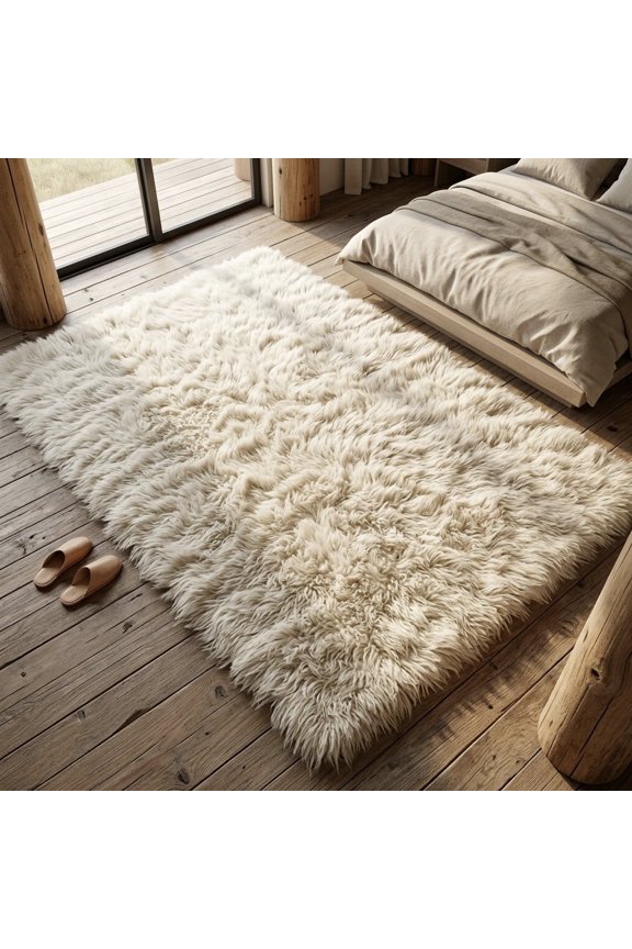 STYLISH 9x12 GREEK FLOKATI RUGLONG 3.5" SHAG PILE OFF WHITE NATURAL WOOL AREA RUG