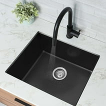 STYLISH Dual Mount 22" Single-Bowl Black Composite Granite Kitchen Sink with Strainer S-822N