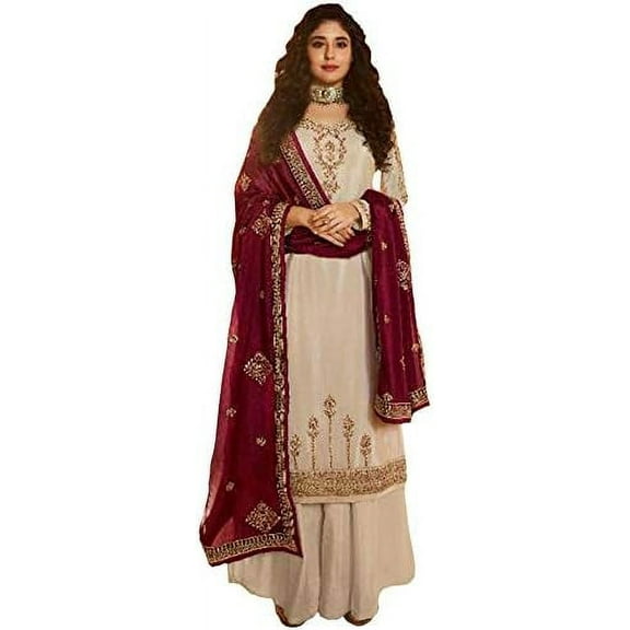 STYLISHFASHION Eid Special Indian Pakistani Designer Cream Color Salwar Kameez Plazzo Suits