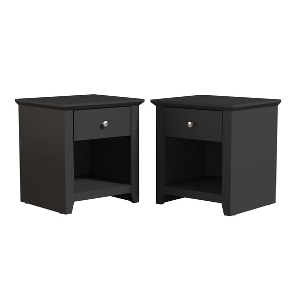 STYLIVIA 1-Drawer Nightstand Set of 2 with Open Shelf Black 19.3" W x 16.9" D x 20.9" H