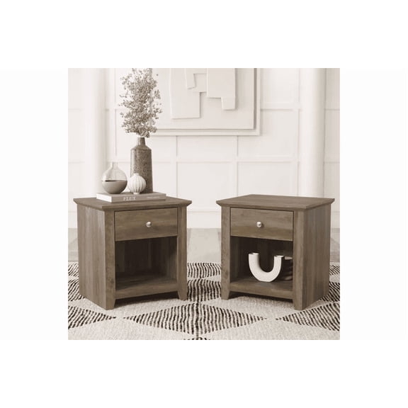 STYLIVIA 1-Drawer Nightstand Set of 2 with Open Shelf Knotty Oak 19.3" W x 16.9" D x 20.9" H