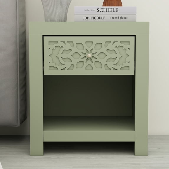 STYLIVIA 1-Drawer Nightstand with Open Shelf Sage Green 17.8" W x 16.1" D x 20.3" H