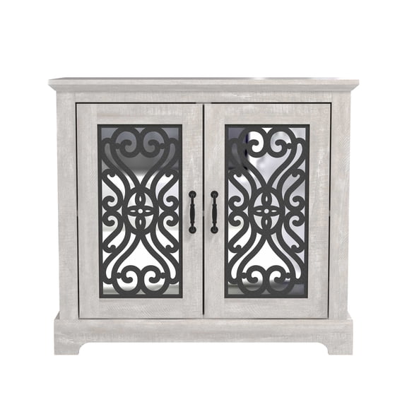 STYLIVIA 2-Door Accent Cabinet with Decorative Cutout Panels Acrylic Mirror 29.3" H x 32.4" W x 15.7" D