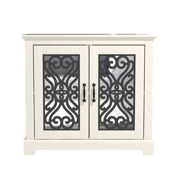 STYLIVIA 2-Door Accent Cabinet with Decorative Cutout Panels Acrylic Mirror 29.3" H x 32.4" W x 15.7" D