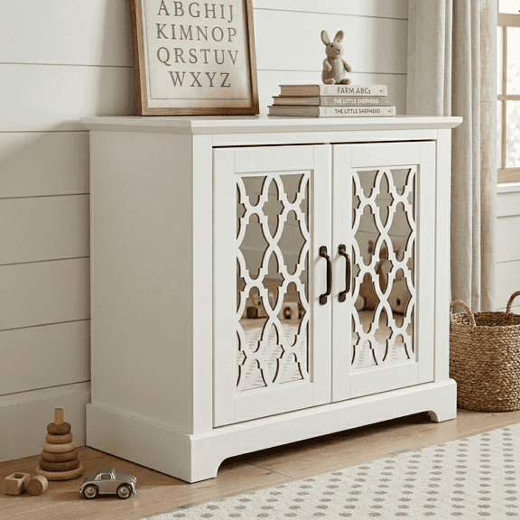 STYLIVIA 2 Door Mirrored Accent Cabinet with Adjustable Shelf 32" H