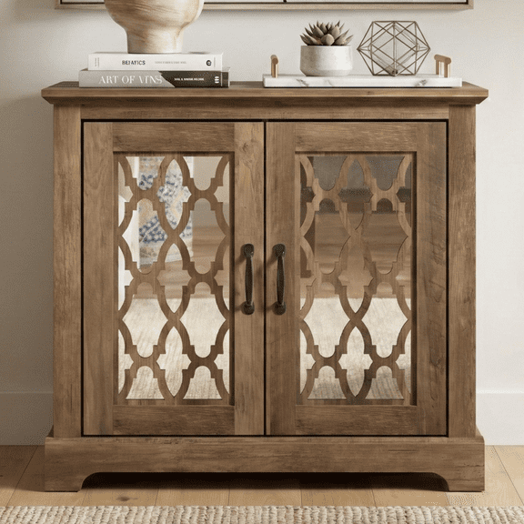 STYLIVIA 2 Door Mirrored Accent Cabinet with Adjustable Shelf 32" H