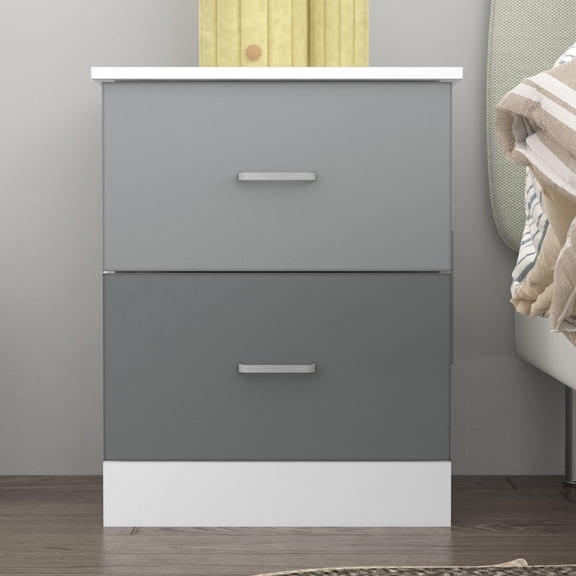 STYLIVIA 2-Drawer Nightstand Modern White, Stone Gray, Cool Gray 18.7" W x 15.7" D x 23.7" H