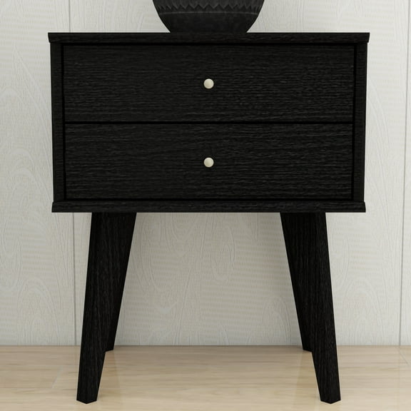 STYLIVIA 2 Drawer Nightstand Set with Metal Handles Black Oak 18.1" W x 14.2" D x 22" H