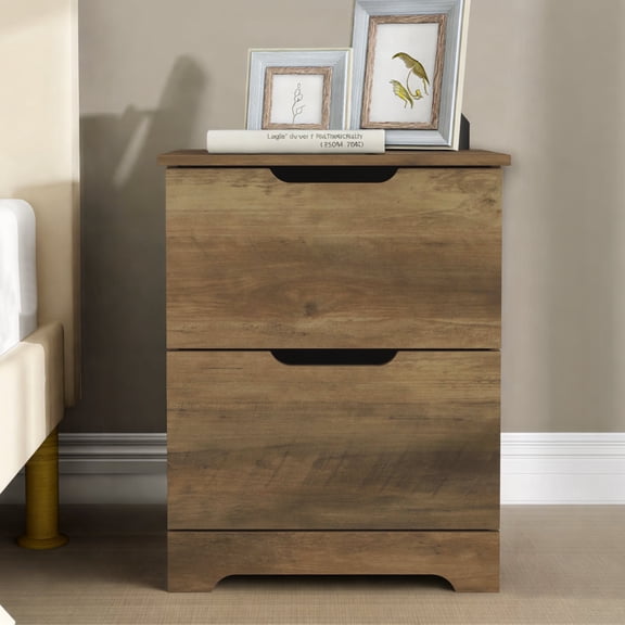 STYLIVIA 2-Drawer Nightstand with Cutout Handles Knotty Oak 18.9" W x 15.7" D x 23.7" H