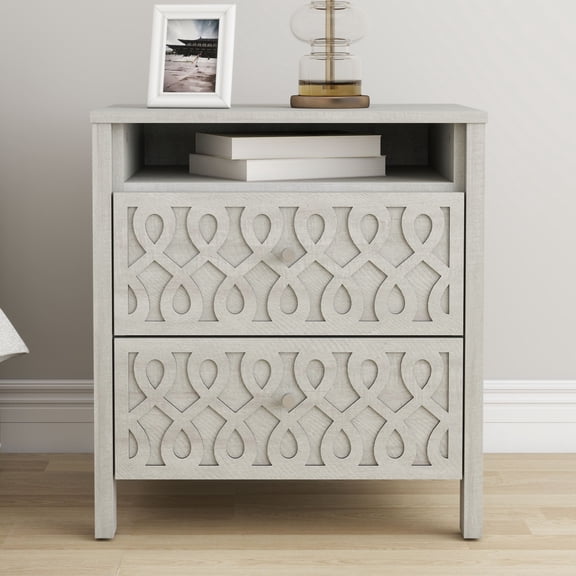 STYLIVIA 2-Drawer Nightstand with Open Shelf Dusty Gray Oak 20.9" W x 15.7" D x 22.7" H