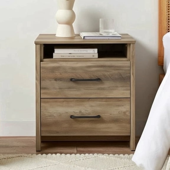 STYLIVIA 2-Drawer Nightstand with Open Shelf Knotty Oak 20.9" W x 15.7" D x 22.7" H