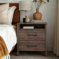 thumbnail image 1 of STYLIVIA 2-Drawer Nightstand for Adults, Royal Walnut Wood, 20.9" W x 15.7" D x 22.7" H, with Open Shelf, 1 of 17
